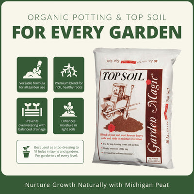 Michigan Peat Garden Magic Organic Planting Potting Top Soil Blend, 40 Pound Bag - VMInnovations