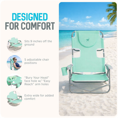 Ostrich On Your Back Folding Reclining Beach Camping Lawn Chair, Teal(For Parts)