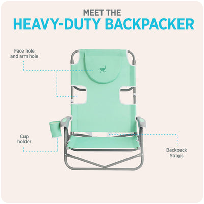 Ostrich On Your Back Folding Reclining Beach Camping Lawn Chair, Teal(For Parts)