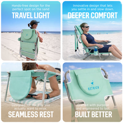 Ostrich On Your Back Folding Reclining Beach Camping Lawn Chair, Teal(For Parts)