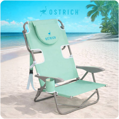 Ostrich On-Your-Back Outdoor Reclining Beach Pool Camping Chair, Teal (Open Box)