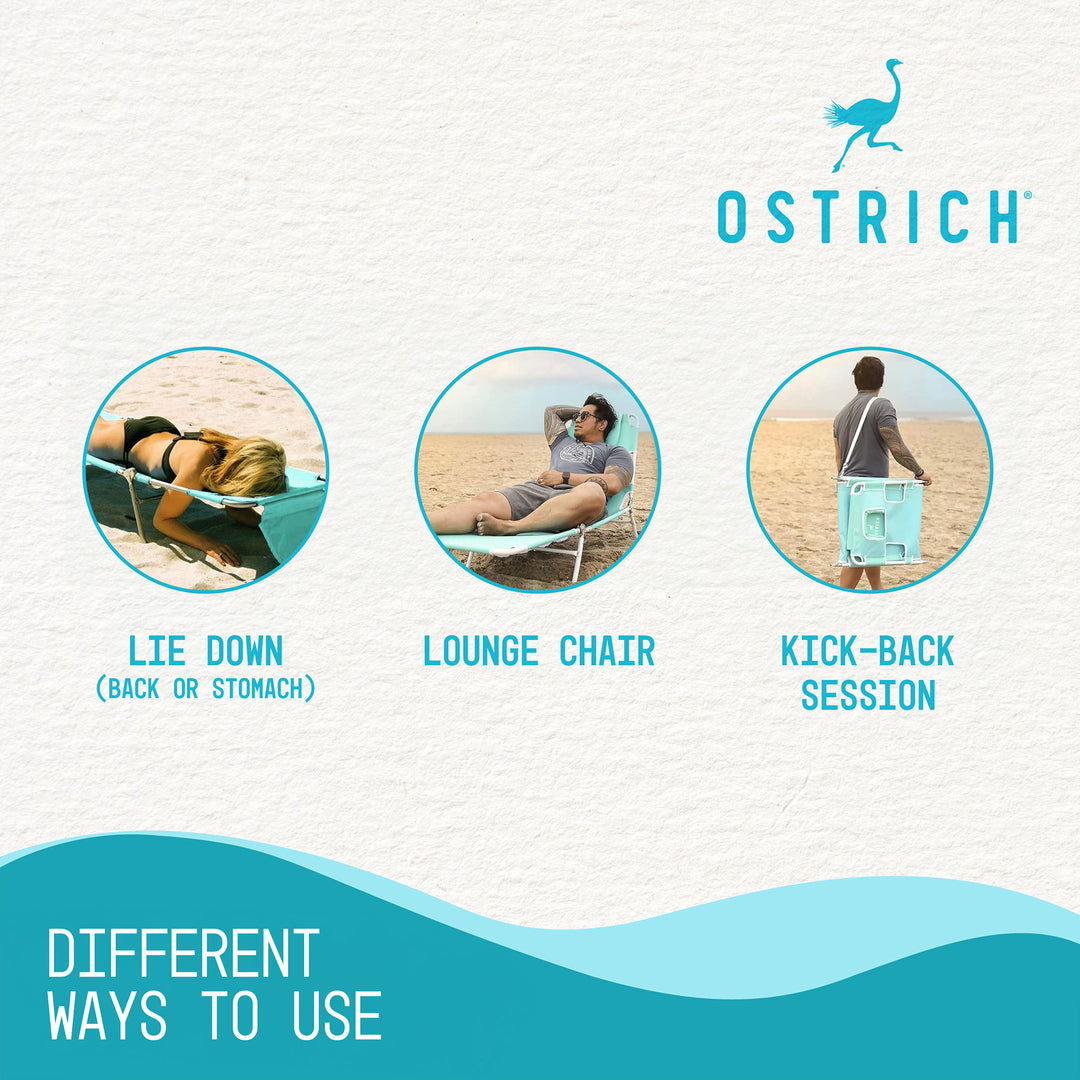 Ostrich Chaise Lounge, Facedown Beach Camping Pool Tanning Chair, Teal(Open Box)