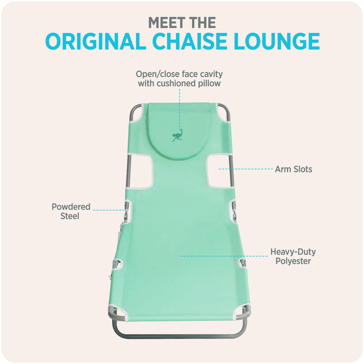 Ostrich Chaise Lounge, Portable Facedown Beach Camping Pool Tanning Chair, Teal - VMInnovations