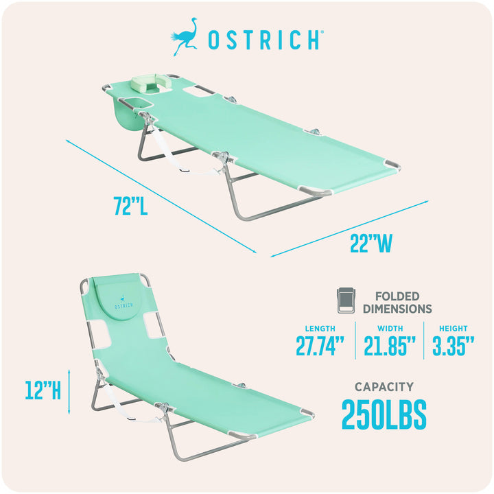 Ostrich Chaise Lounge, Portable Facedown Beach Camping Pool Tanning Chair, Teal - VMInnovations