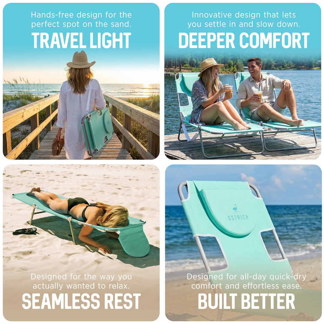Ostrich Chaise Lounge, Portable Facedown Beach Camping Pool Tanning Chair, Teal - VMInnovations