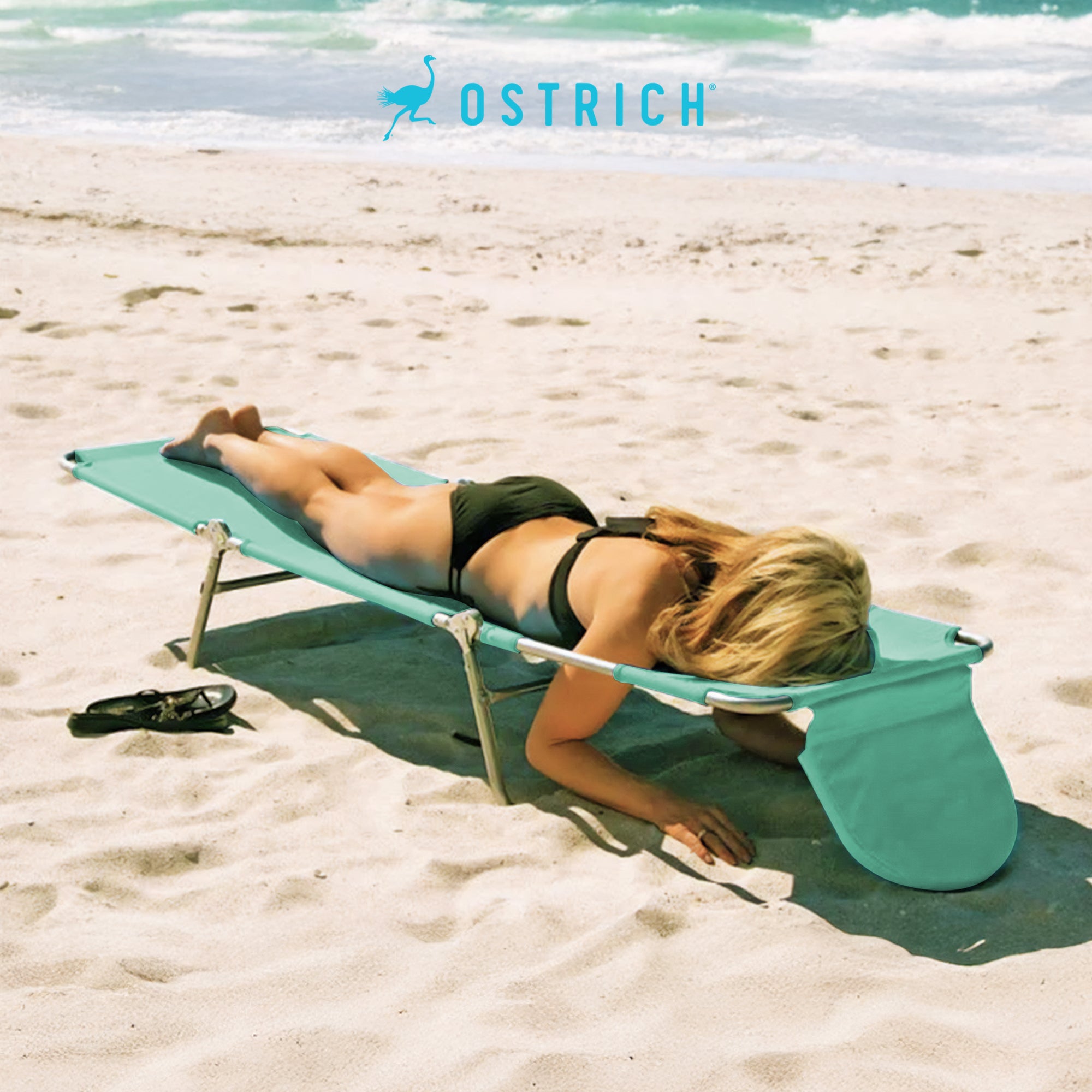 Ostrich Outdoor Folding Adjustable Recliner Chaise Lounge Beach Pool Chair, Teal (Refurbished) - VMInnovations