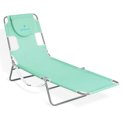 Ostrich Chaise Lounge Folding Sunbathing Recliner Beach Chair, Teal (2 Pack)