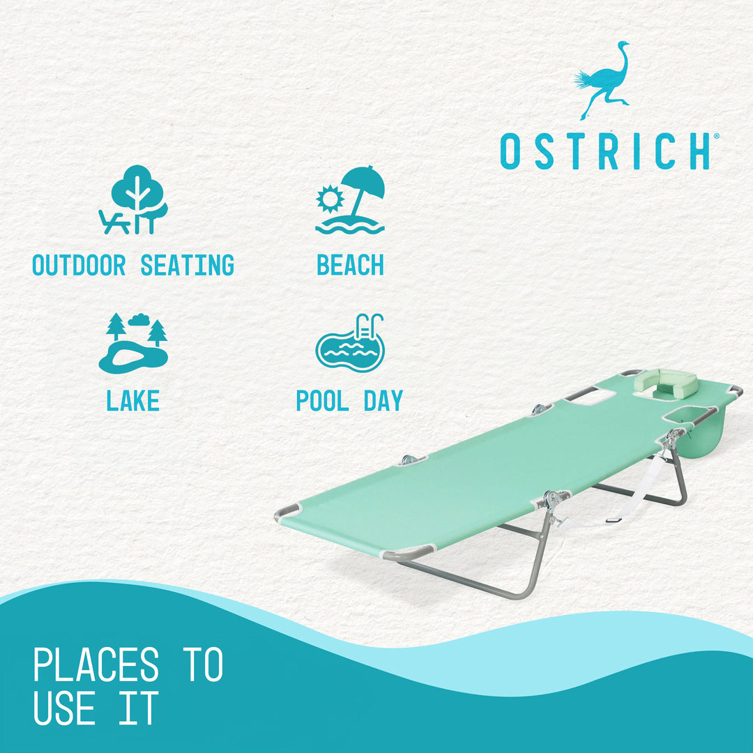 Ostrich Chaise Lounge, Facedown Beach Camping Pool Tanning Chair, Teal (Used)