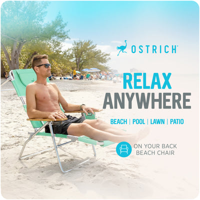 Ostrich Deluxe Padded 3 N 1 Lounge Folding Reclining Beach Chair, Teal (Damaged)