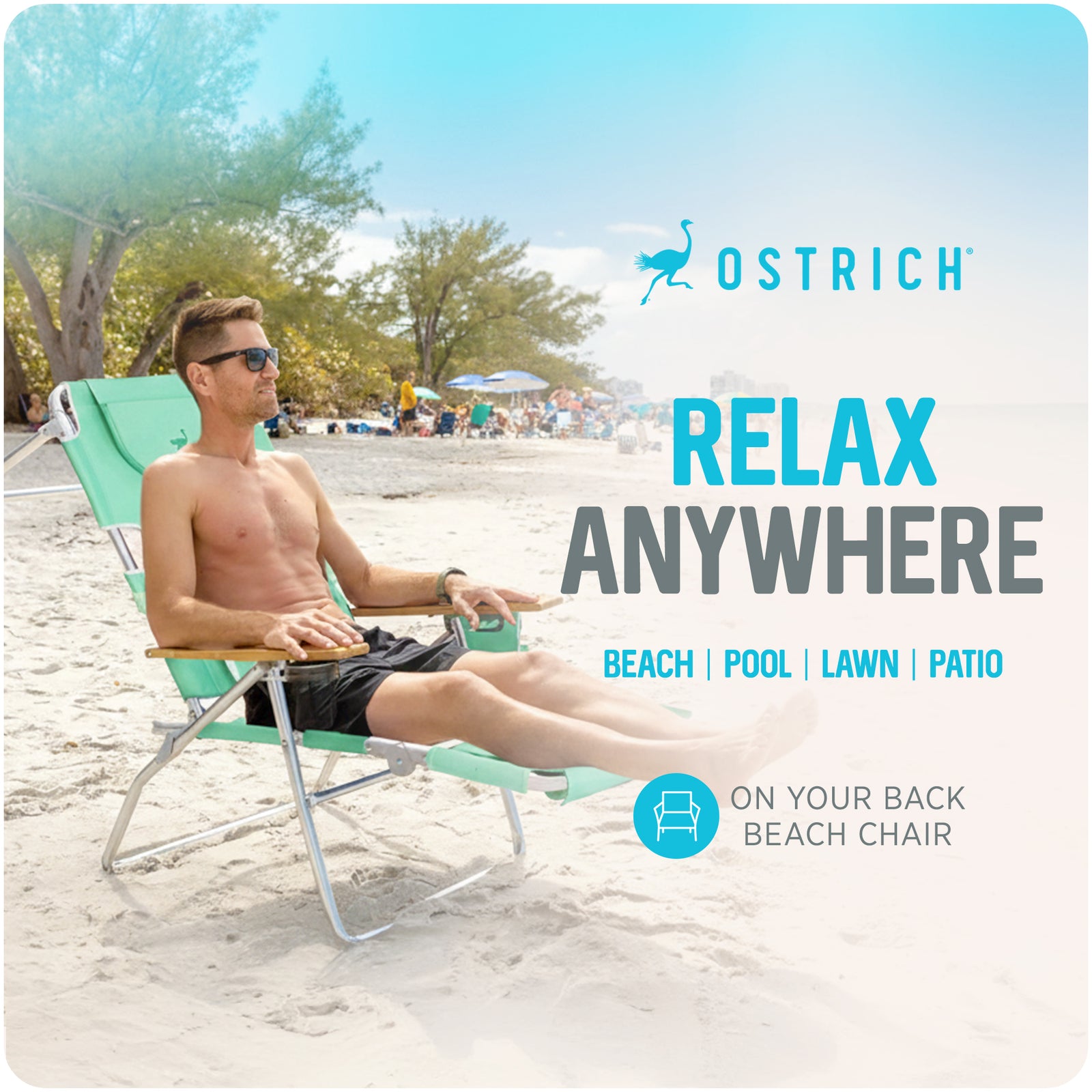 Ostrich Deluxe 3N1 Outdoor Lawn Beach Lounge Chair with Footrest, Teal (Used) - VMInnovations