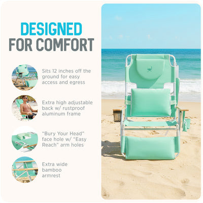 Ostrich Deluxe 3N1 Outdoor Lawn Beach Lounge Chair with Footrest, Teal (Used) - VMInnovations