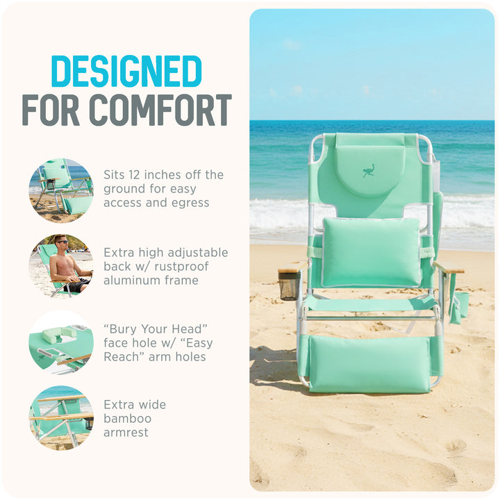 Ostrich Deluxe 3N1 Lightweight Outdoor Lawn Beach Lounge Chair w/Footrest, Teal