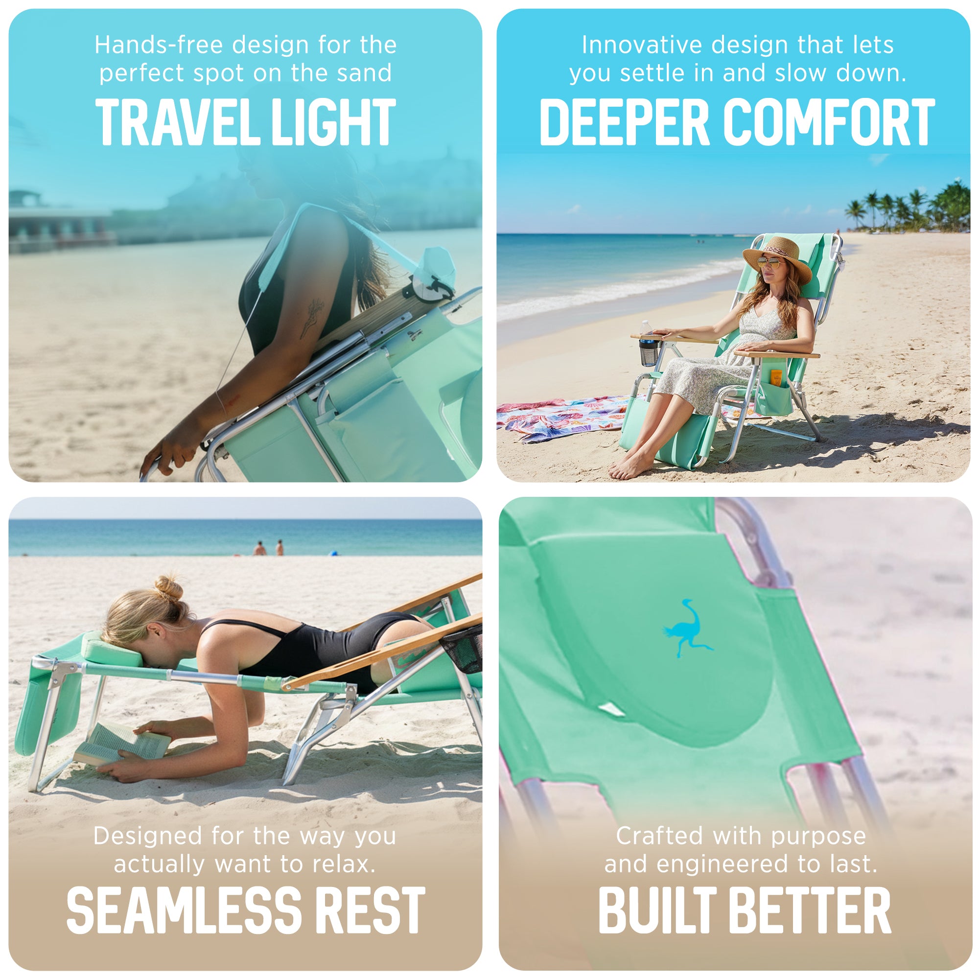 Ostrich Deluxe 3N1 Outdoor Lawn Beach Lounge Chair with Footrest, Teal (Used)