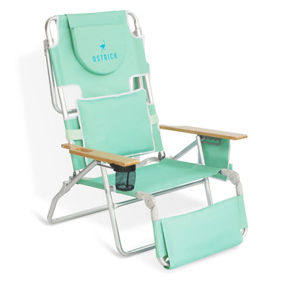Ostrich Deluxe 3N1 Lightweight Outdoor Lawn Beach Lounge Chair w/Footrest, Teal