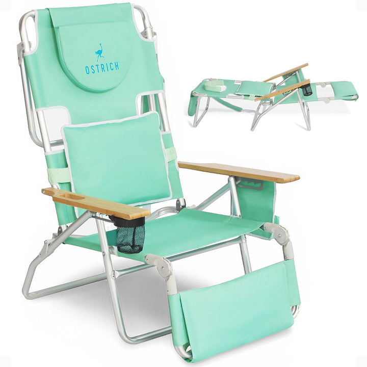Ostrich Deluxe 3N1 Outdoor Lawn Beach Lounge Chair w/Footrest, Teal (Open Box)