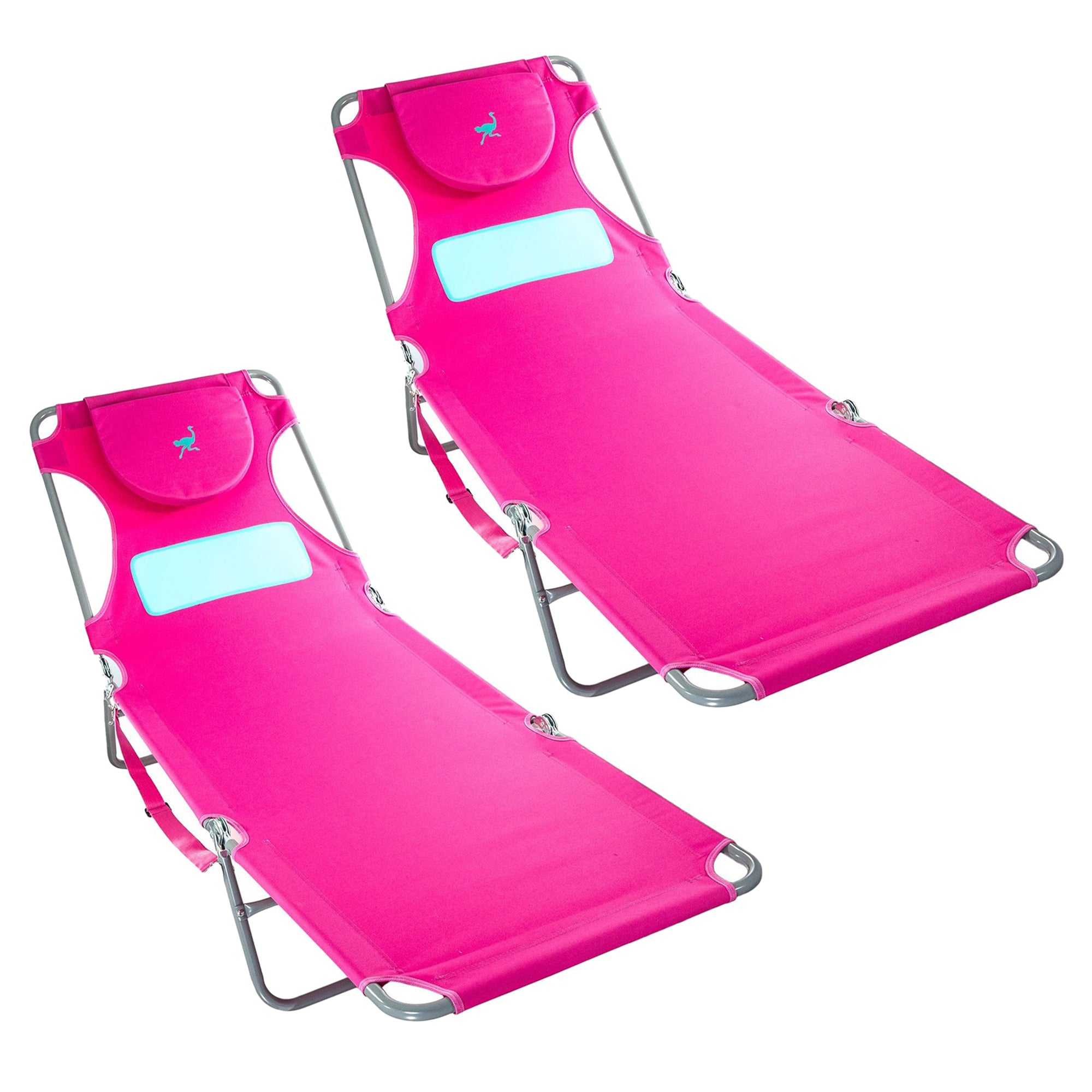 Ostrich Comfort Lounger Face Down Sunbathing Chaise Beach Chair, Pink (2 Pack)