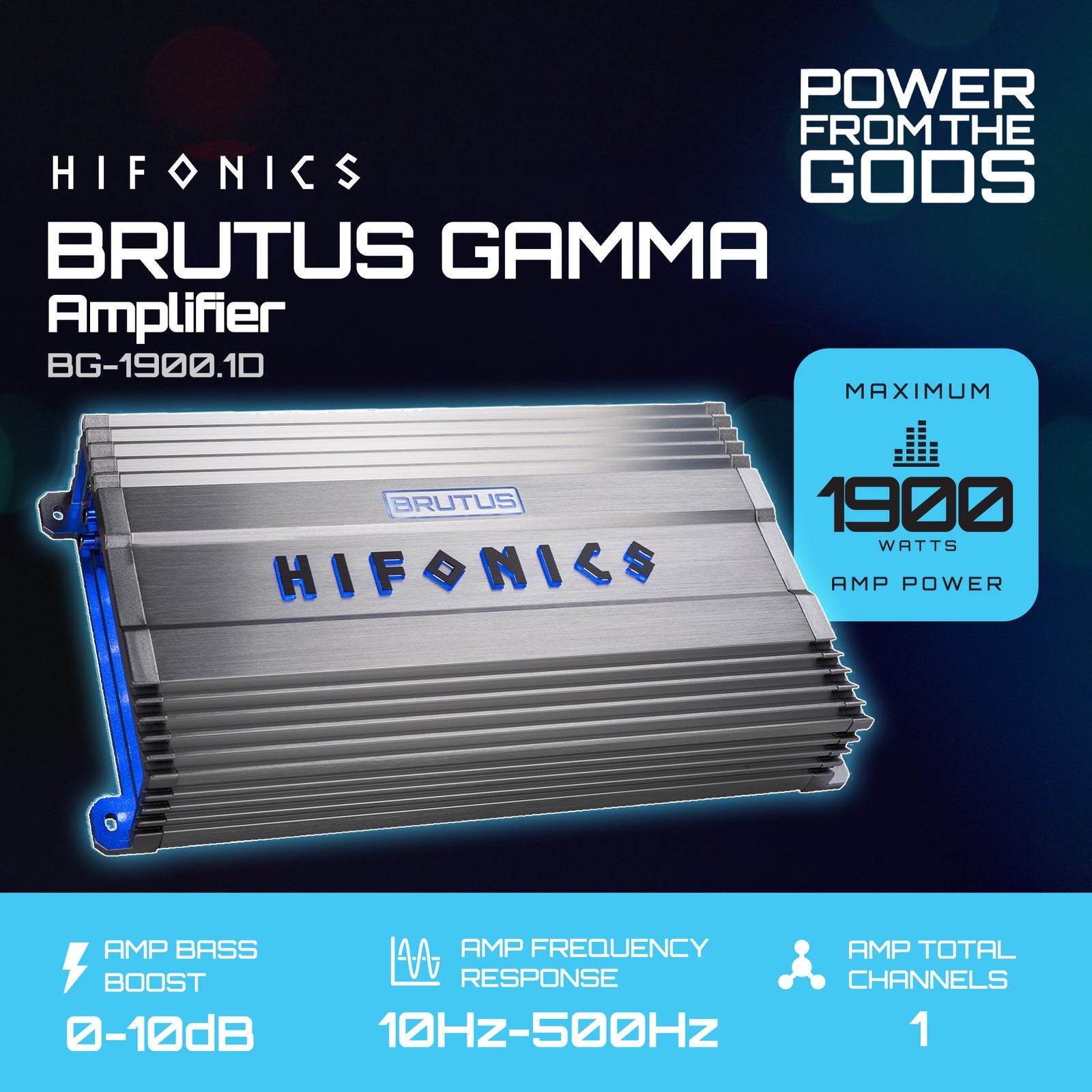Hifonics BG-1900.1D Brutus Gamma Mono D 1900W Car Audio Subwoofer Amp, Bass Knob - VMInnovations