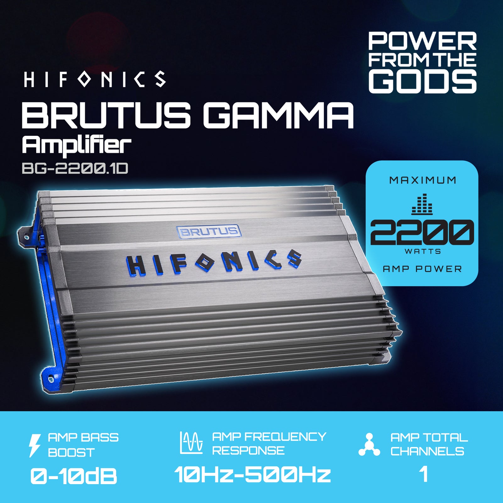 Hifonics BG-2200.1D Brutus Gamma Mono D 2200W Car Audio Subwoofer Amp, Bass Knob - VMInnovations