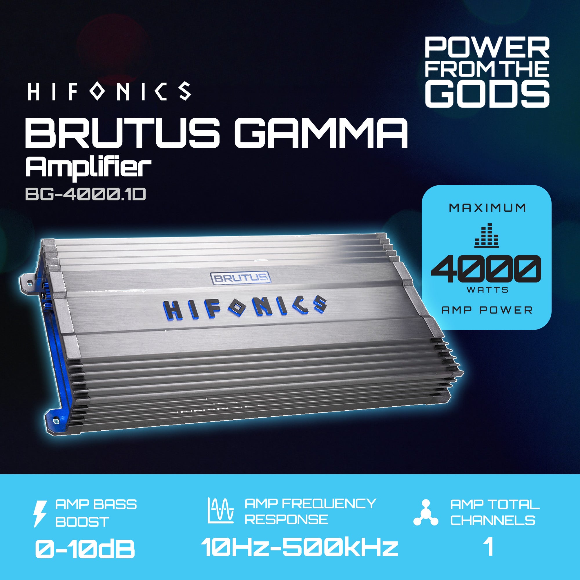 Hifonics BG-4000.1D Brutus Gamma Mono D 4000W Car Audio Subwoofer Amp, Bass Knob