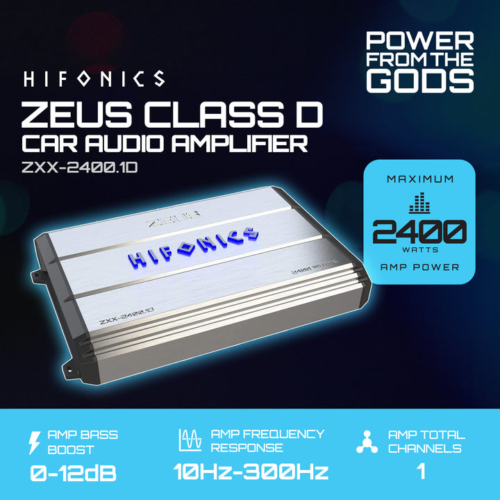 Hifonics Zeus 2400W Max Class D Monoblock Car Audio Amp & Bass Knob, ZXX-2400.1D