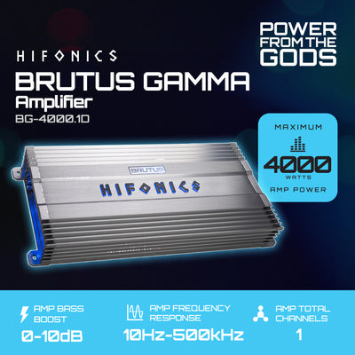 Hifonics BG-4000.1D Brutus Gamma Mono D 4000W Car Audio Subwoofer Amp, Bass Knob