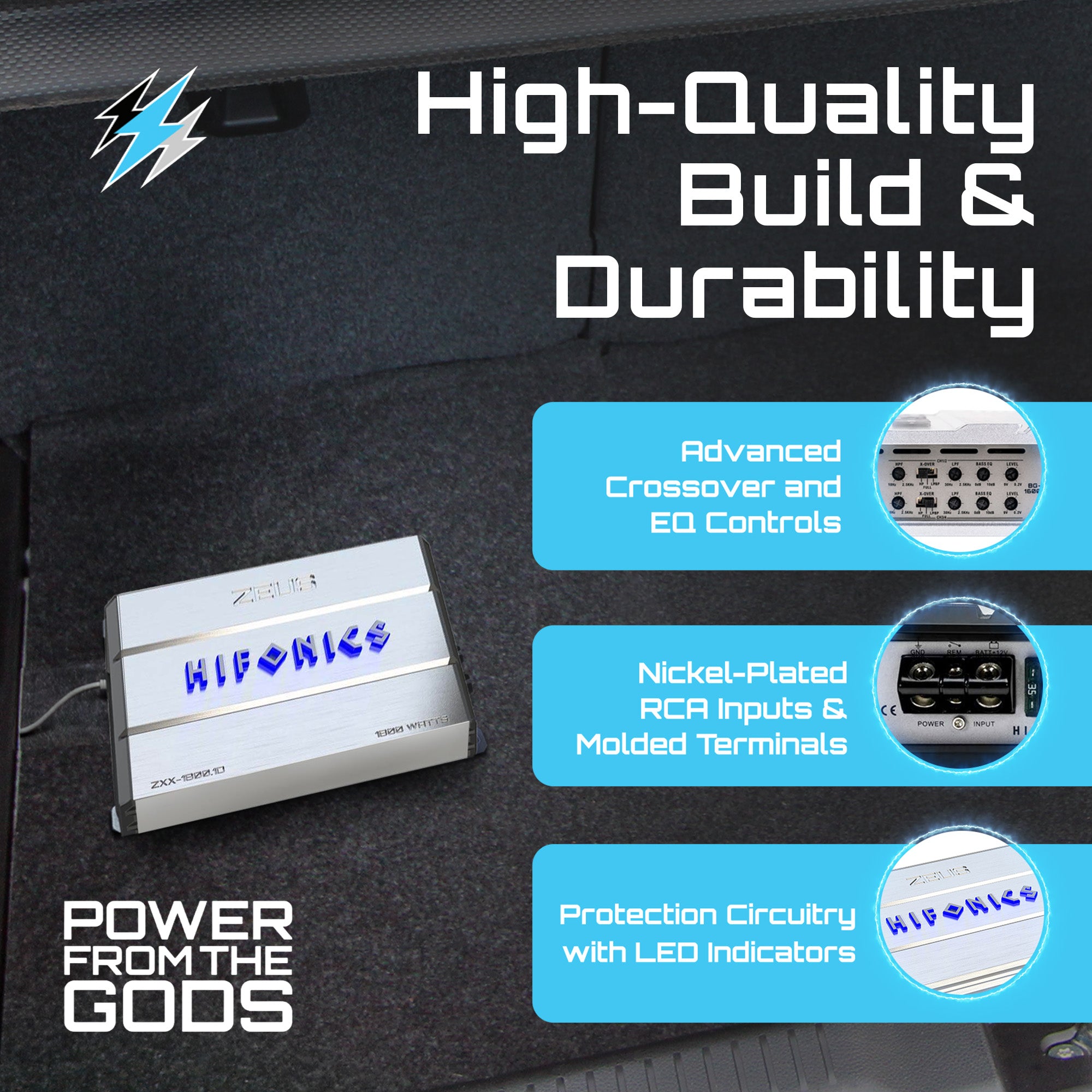 Hifonics Zeus 1800W Max Class D Monoblock Car Audio Amp & Bass Knob, ZXX-1800.1D
