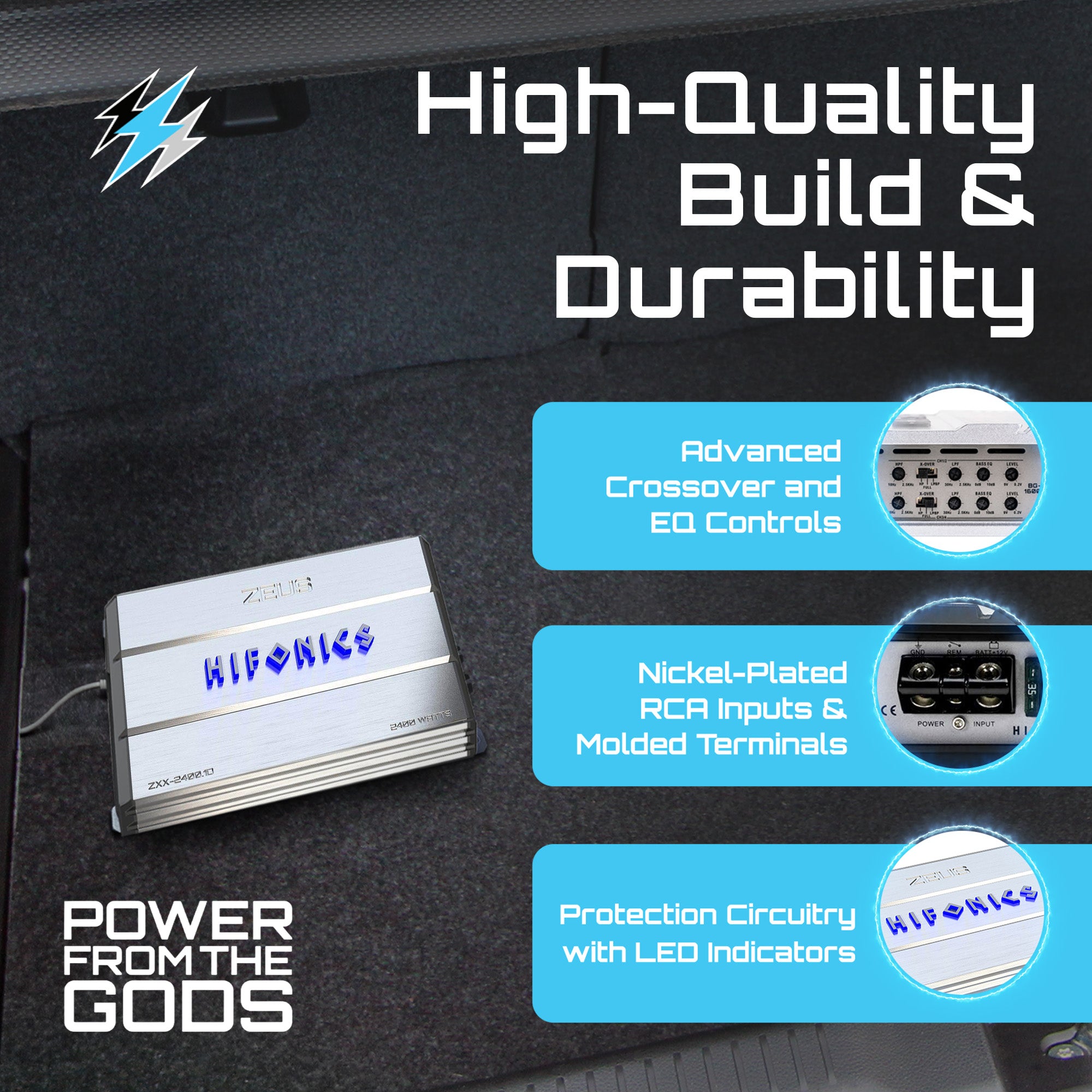 Hifonics Zeus 2400W Max Class D Monoblock Car Audio Amp & Bass Knob, ZXX-2400.1D