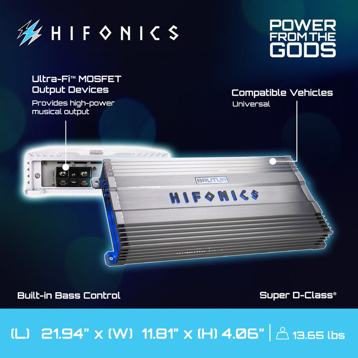 Hifonics BG-3300.1D Brutus Gamma Mono D 3300W Car Audio Subwoofer Amp, Bass Knob - VMInnovations