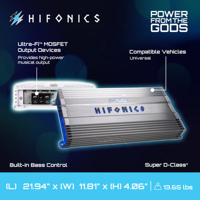 Hifonics BG-4000.1D Brutus Gamma Mono D 4000W Car Audio Subwoofer Amp, Bass Knob