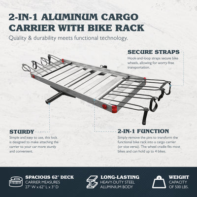 Tow Tuff Heavy Duty 2-in-1 Aluminum Cargo Carrier with Bike Rack (Used)