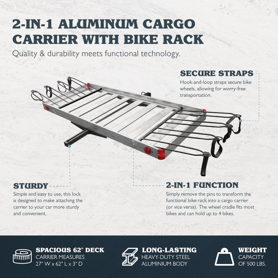 Tow Tuff Heavy Duty 2-in-1 Aluminum Cargo Carrier with Bike Rack (Open Box) - VMInnovations