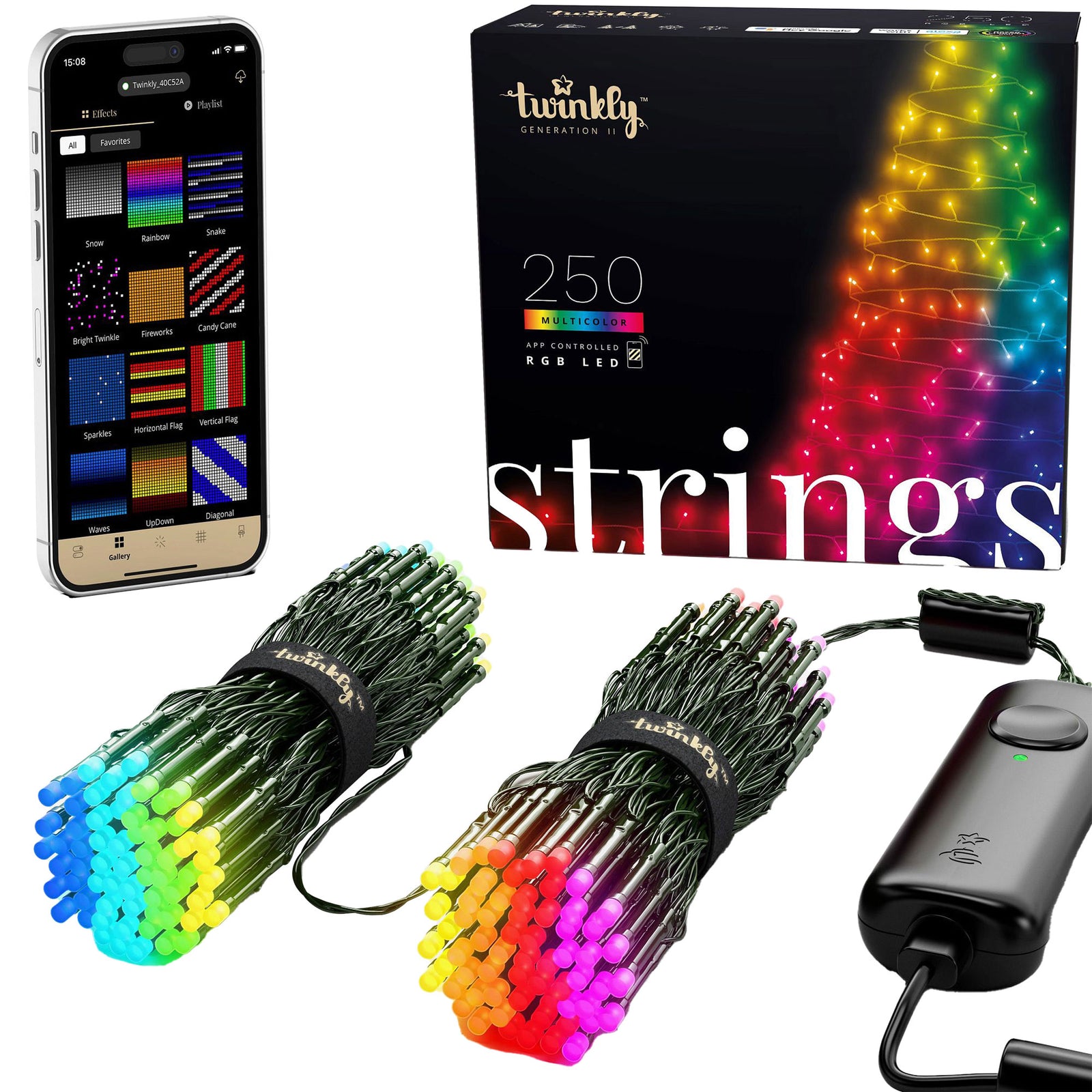 Twinkly Strings App-Controlled Smart LED Christmas Lights 250 RGB (Open Box) - VMInnovations