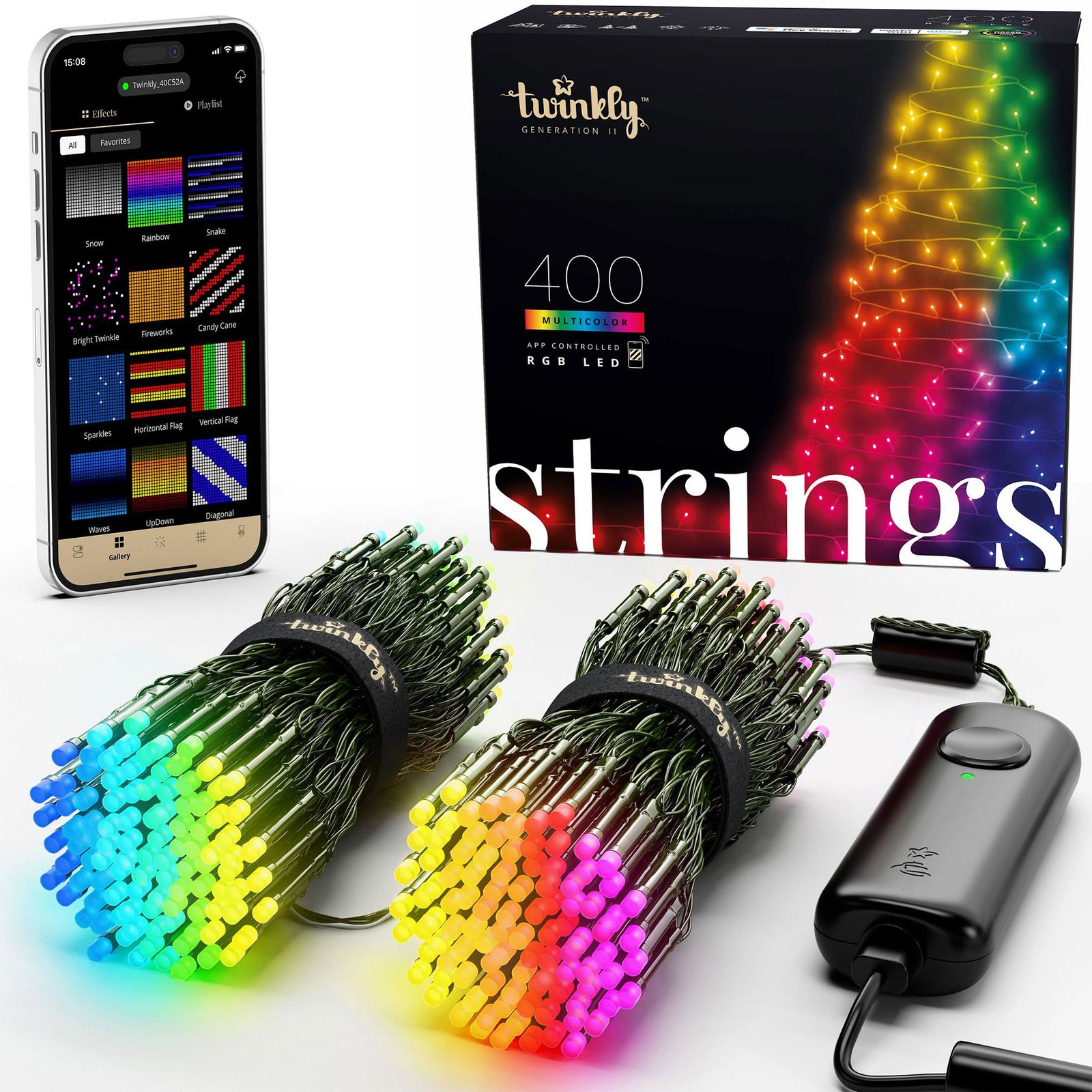 Twinkly Strings App-Controlled Smart LED Lights 400 Multicolor 105-Ft (Open Box) - VMInnovations
