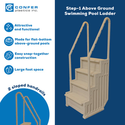 Confer Plastics InPool Step Ladder, Above Ground Swimming Pool Stairs, Warm Gray
