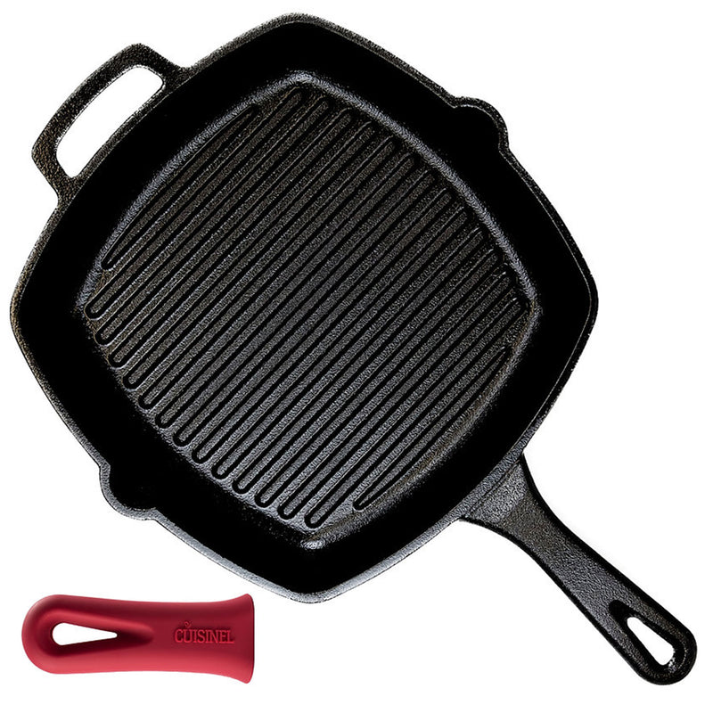 Pre Seasoned Cast Iron Square Grill Pan w/ Glass Lid, 10.5 In (Used)