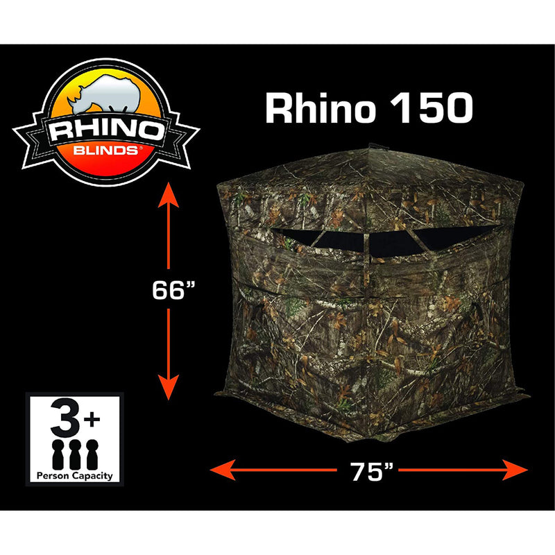 Rhino Blinds R150 Durable 3 Person Outside Game Hunting Ground Blind, Mossy Oak