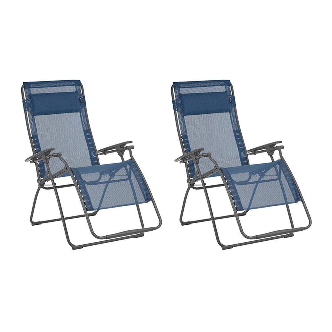 Lafuma Futura XL Zero Gravity Lawn Steel Framed Recliner Chair, Ocean (2 Pack) - VMInnovations