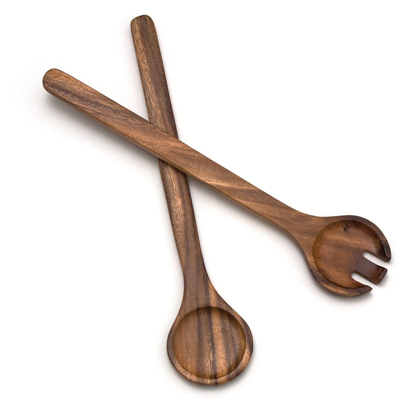 Lipper International 1186 Acacia Round Salad Severing Spoons, Pair (Open Box) - VMInnovations