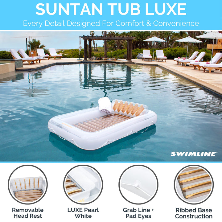 Swimline Luxe Edition Inflatable Suntan Floating Pool Lounger, White, (2 Pack) - VMInnovations