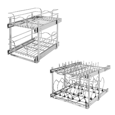 Rev-A-Shelf 21” Wire Basket Pull Out Cabinet Organizer & 21” Cookware Organizer