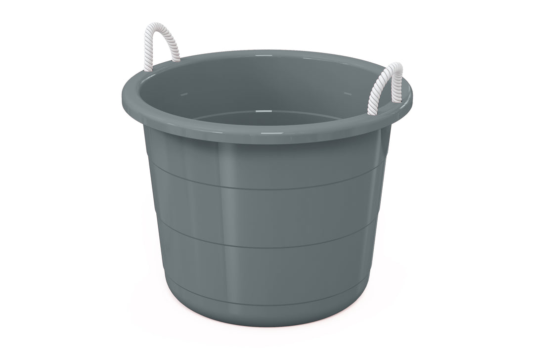 Life Story 17 Gallon Round Open Storage Bucket with Rope Handles, Gray, 8 Pack