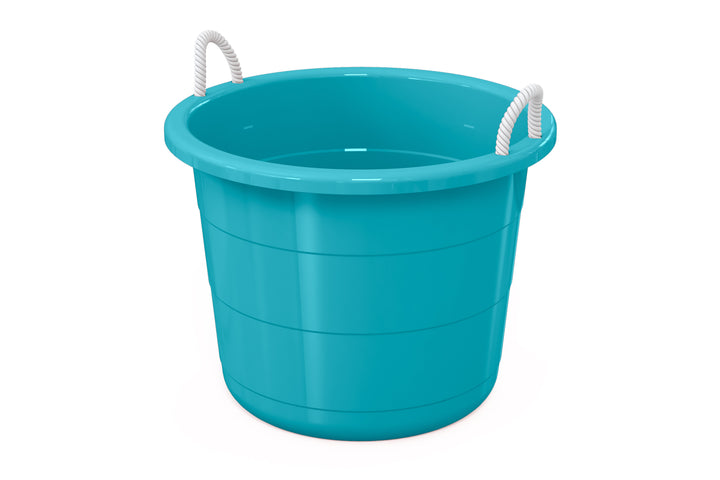 Life Story 17 Gallon Round Open Storage Bucket with Rope Handles, Teal, 8 Pack