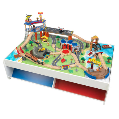 KidKraft Railway Express Toddler Wooden 79 Piece Toy Train Set & Table (Used)