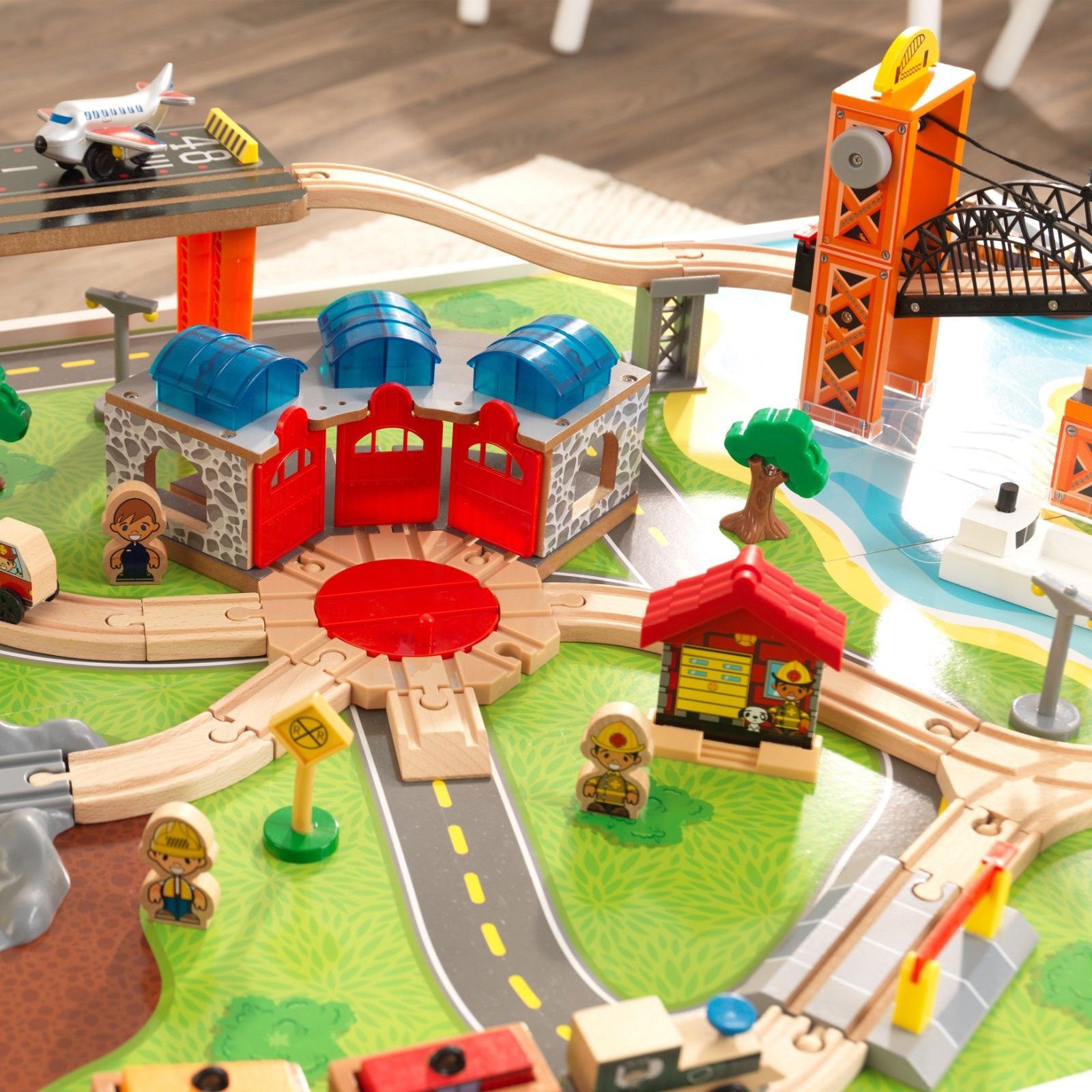 KidKraft Railway Express Toddler Wooden 79 Piece Toy Train Set & Table (Used)
