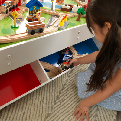 KidKraft Railway Express Toddler Wooden 79 Piece Toy Train Set & Table (Used)