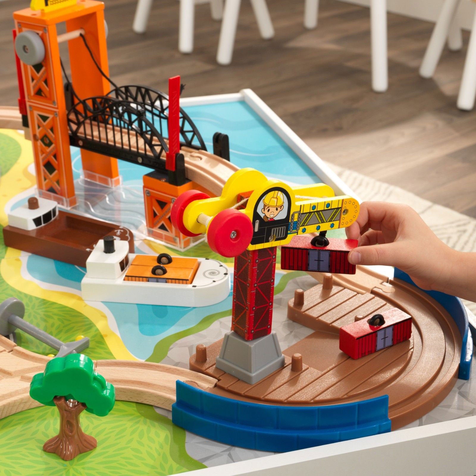 KidKraft Railway Express Toddler Wooden 79 Piece Toy Train Set & Table (Used)
