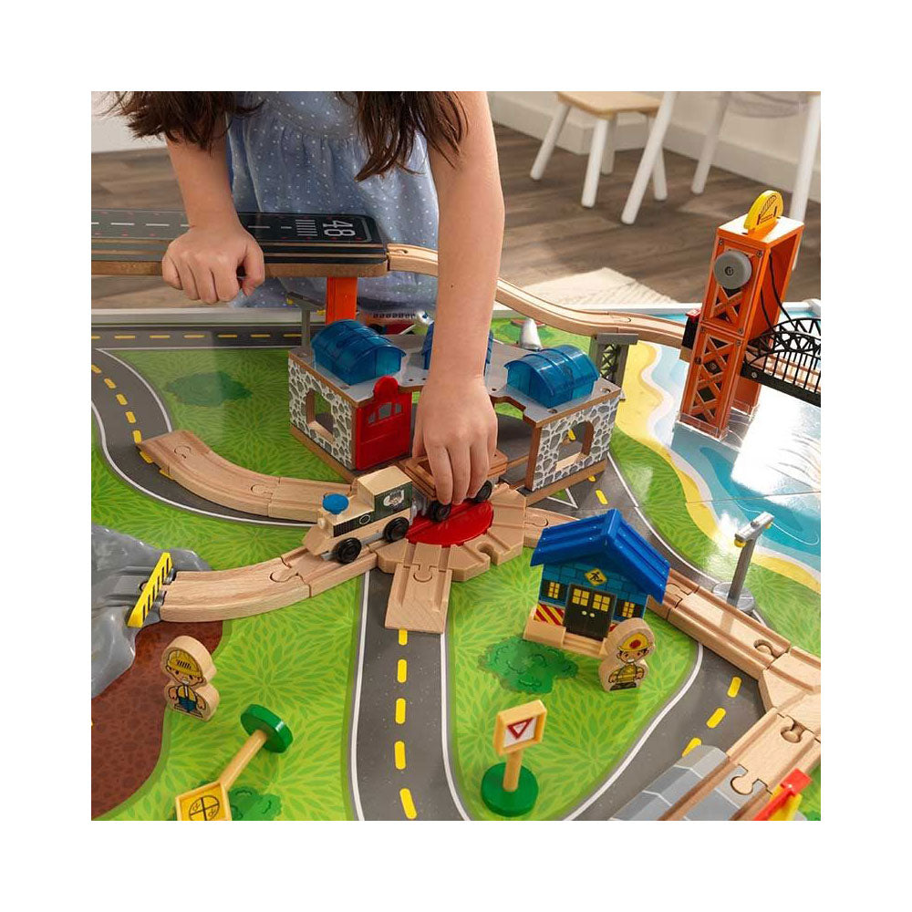 KidKraft Railway Express Toddler Wooden 79 Piece Toy Train Set & Table (Used)