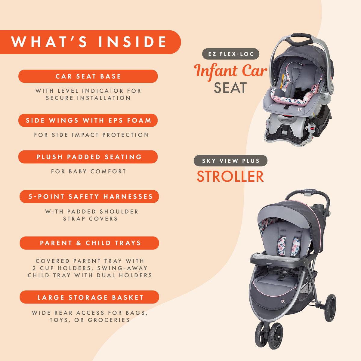 Baby Trend Sky View Plus Folding Infant Carseat Stroller Travel System(Open Box)