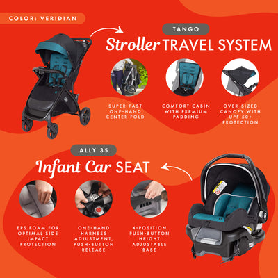 Baby Trend Tango Lightweight Infant Car Seat Stroller Travel System, Veridian