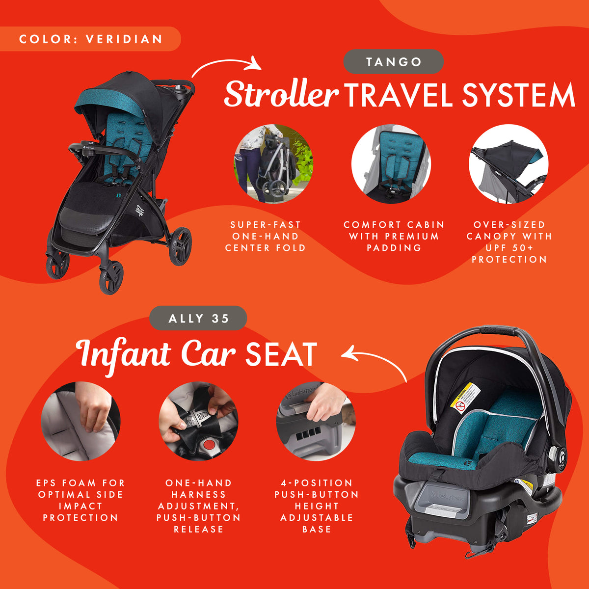 Baby Trend Tango Infant Car Seat Stroller Travel System, Veridian (Open Box)